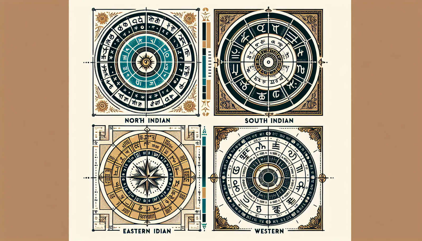 Different type of Horoscopic Chart- North Indian, South Indian, Eastern Indian and Western Country